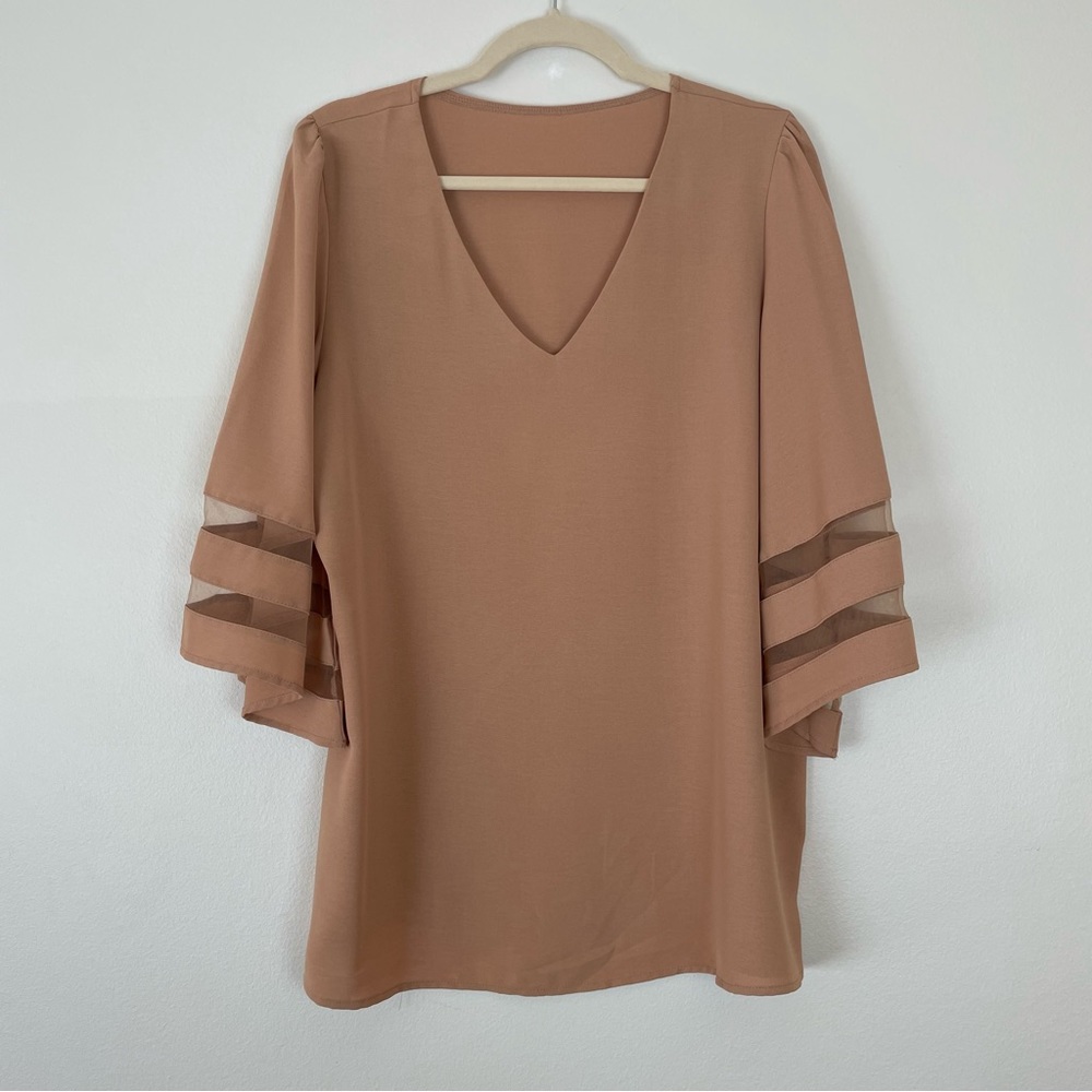 Dusty Peach V Neck Blouse with Sleeve Detail